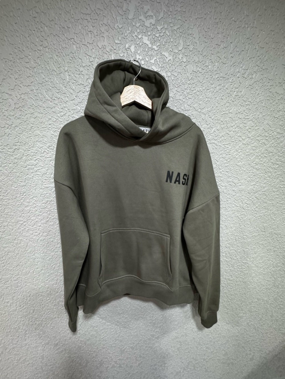 NASH Mens Olive Green Crewneck Hoodie with NASH Chest Print